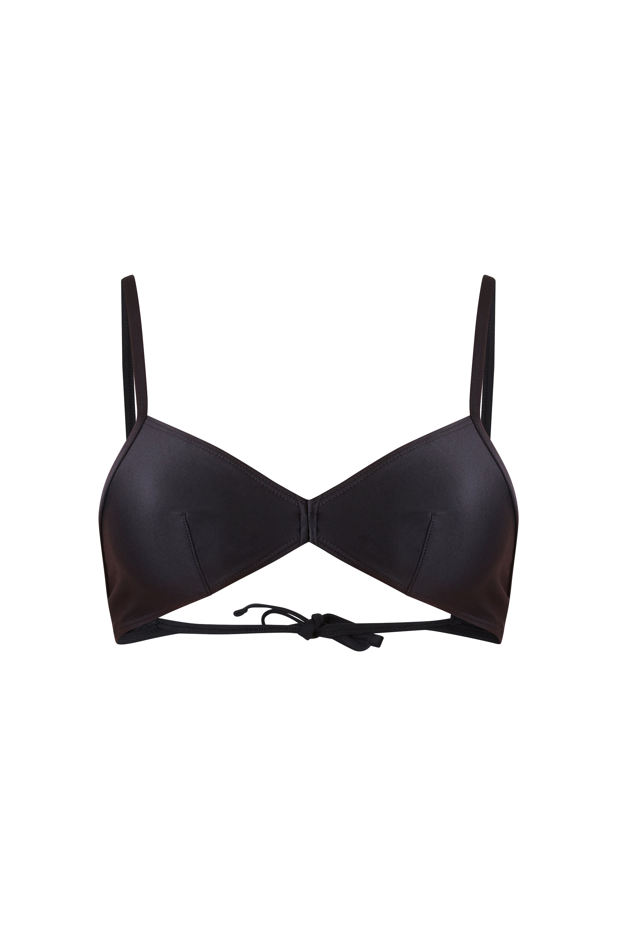 Initial S Maillot de bain femme 2 pièces haut de bikini triangle bande noir éco responsable allure sportive sensuel fabrication française écologique nager bronzer plonger nylon recyclé swimwear swimsuit women black coal top bra sustainable made in france econyl recycled nylon sporty sensual sexy beachwear made from plastic waste natural beauty