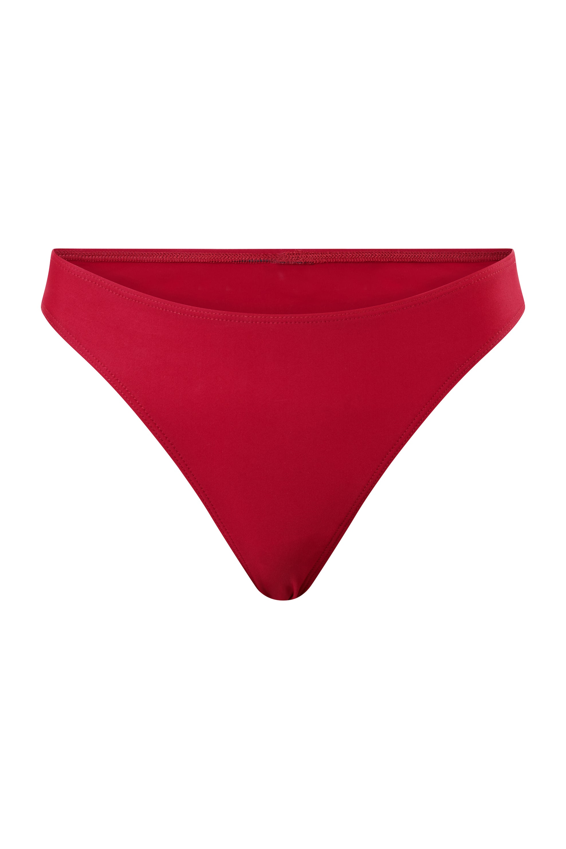 Initial S Maillot de bain femme 2 pièces bas de bikini tanga taille haute rouge échancré éco responsable allure sportive sensuel fabrication française écologique nager bronzer plonger nylon recyclé swimwear swimsuit women red berry bottom sustainable made in france econyl recycled nylon sporty sensual sexy high waisted plastic beachwear made from plastic waste natural beauty