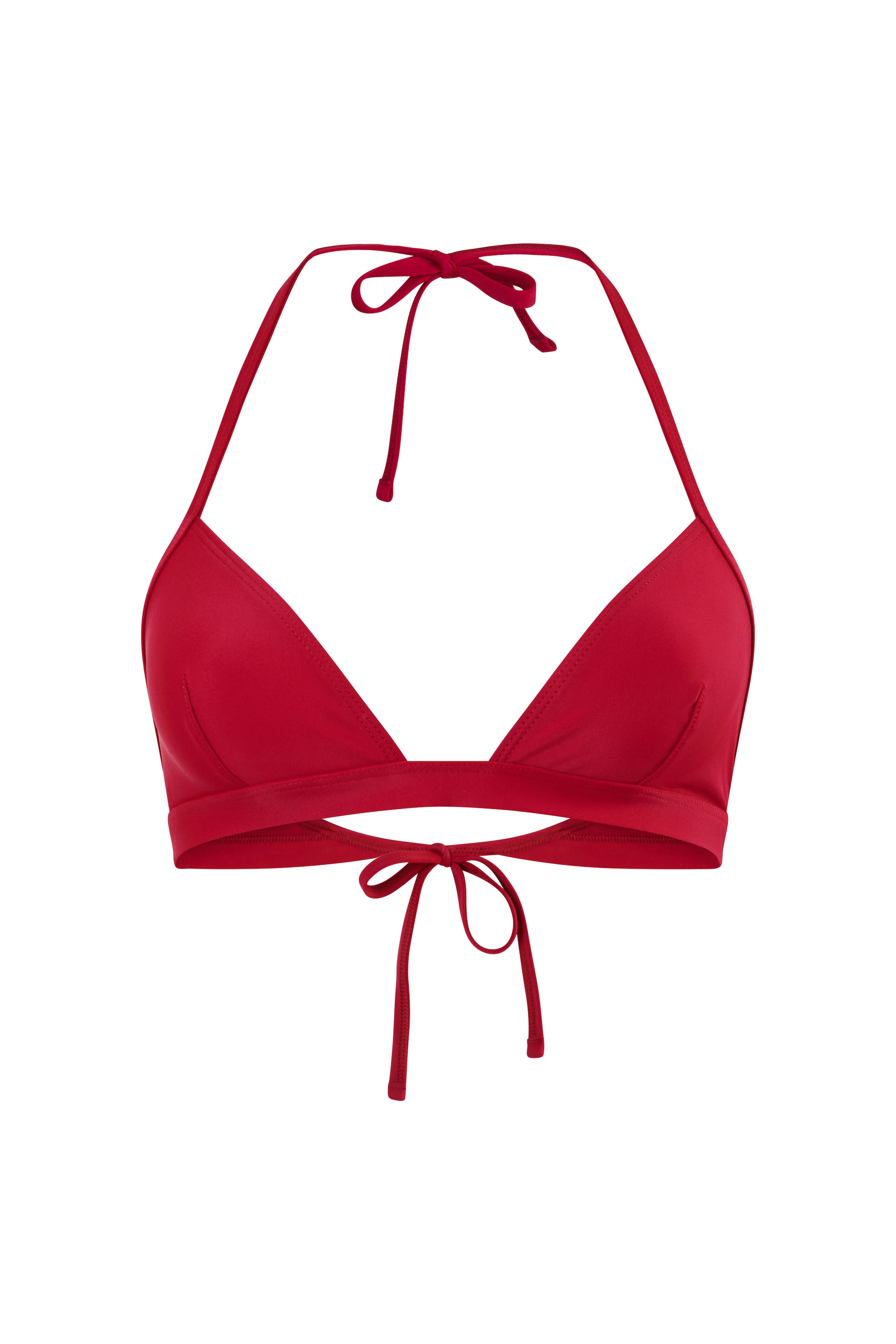 Initial S Maillot de bain femme 2 pièces haut de bikini triangle bande rouge éco responsable allure sportive sensuel fabrication française écologique nager bronzer plonger nylon recyclé swimwear swimsuit women red berry top bra sustainable made in france econyl recycled nylon sporty sensual sexy beachwear made from plastic waste natural beauty