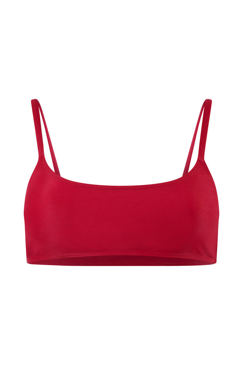 Initial S Maillot de bain femme 2 pièces haut de bikini bandeau brassière noeuds rouge éco responsable allure sportive sensuel fabrication française écologique nager bronzer plonger nylon recyclé swimwear swimsuit women red berry top bra sustainable made in france econyl recycled nylon sporty sensual sexy beachwear made from plastic waste natural beauty