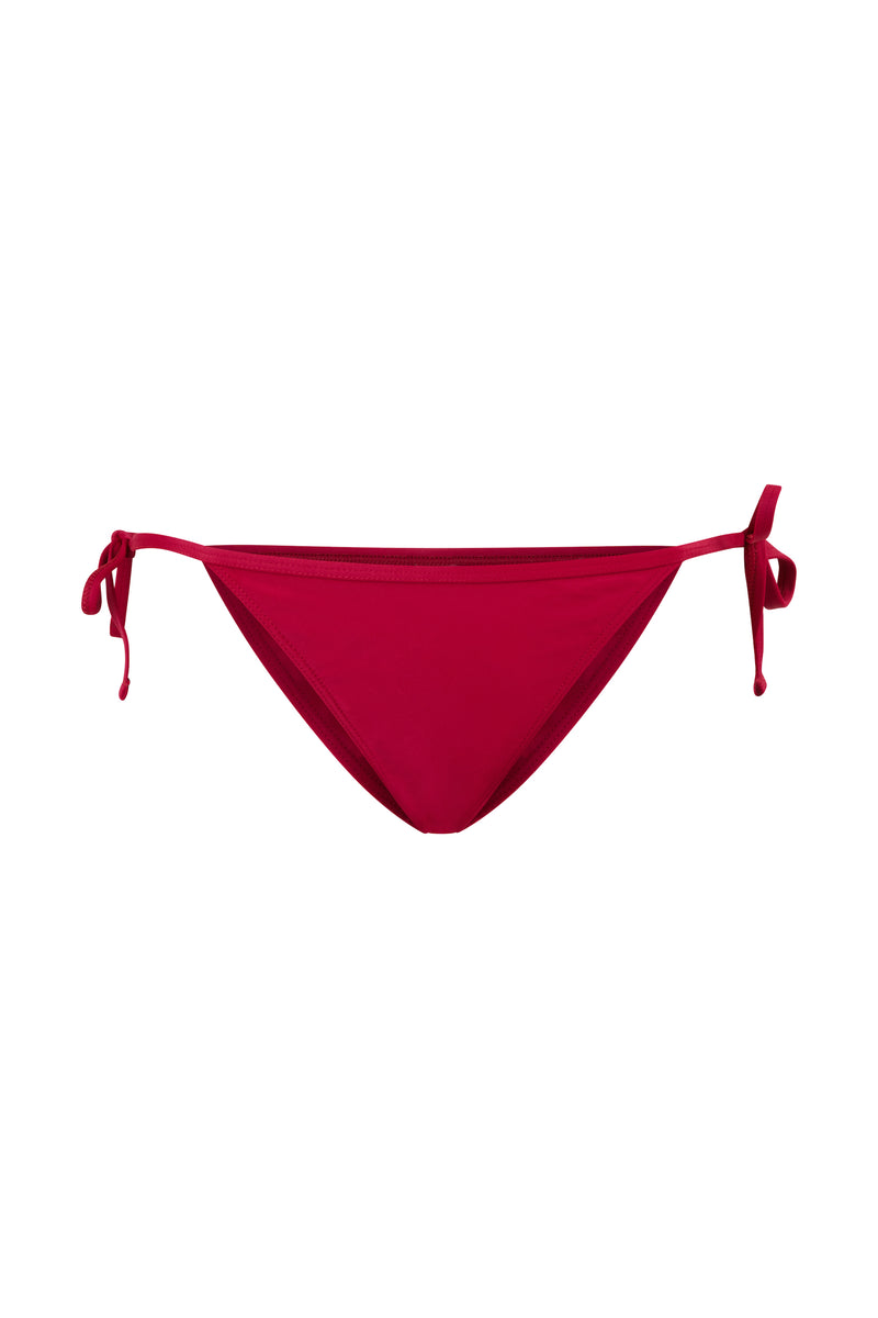 Initial S Maillot de bain femme 2 pièces bas de bikini triangle noeuds rouge éco responsable allure sportive sensuel fabrication française écologique nager bronzer plonger nylon recyclé swimwear swimsuit women red berry bottom sustainable made in france econyl recycled nylon sporty sensual sexy plastic made from plastic waste beachwear