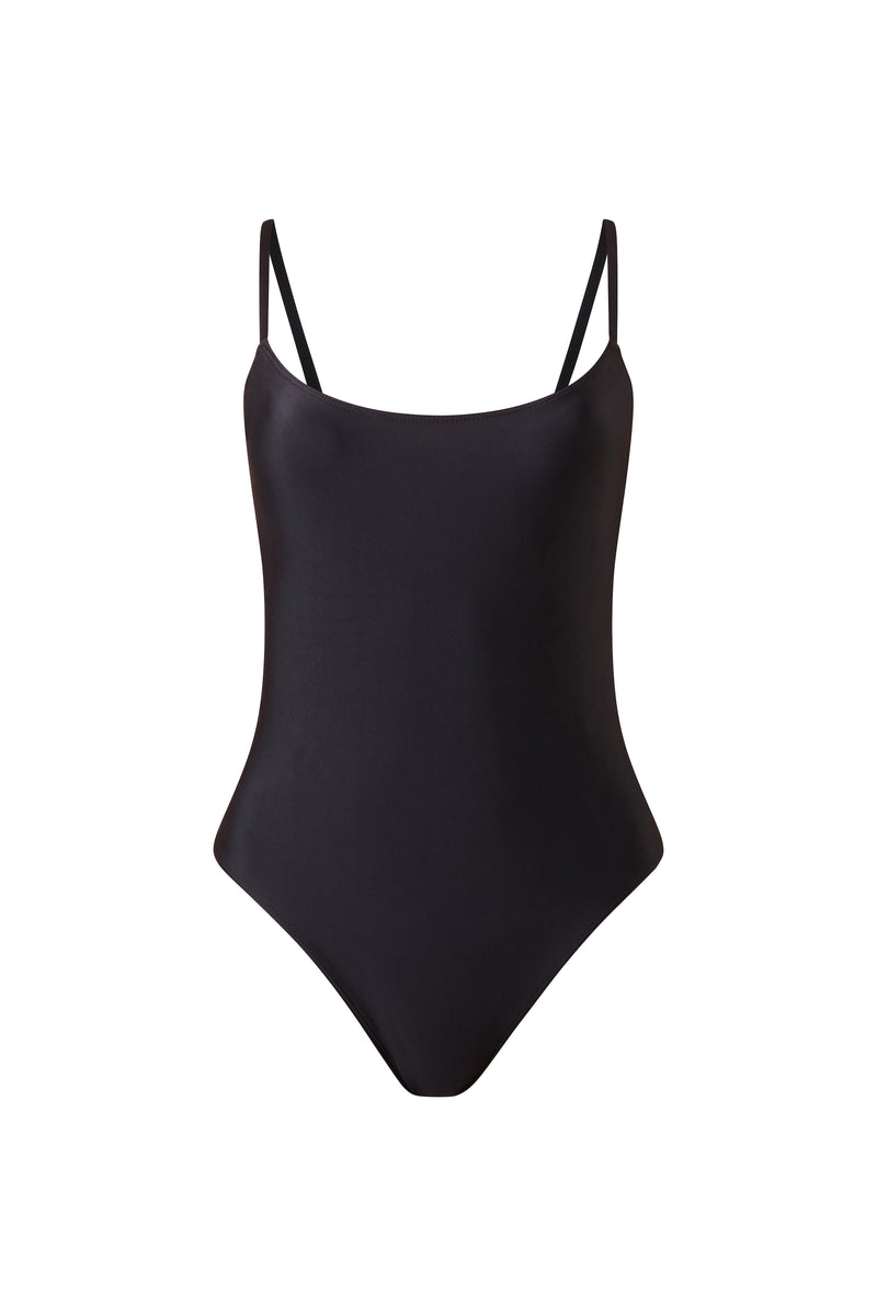 Initial S Maillot de bain femme 1 pièce noir avec triangle doré éco responsable fabrication française écologique nager bronzer plonger nylon recyclé swimwear swimsuit black coal gold triangle sustainable made in france econyl recycled nylon beachwear made from plastic waste natural beauty