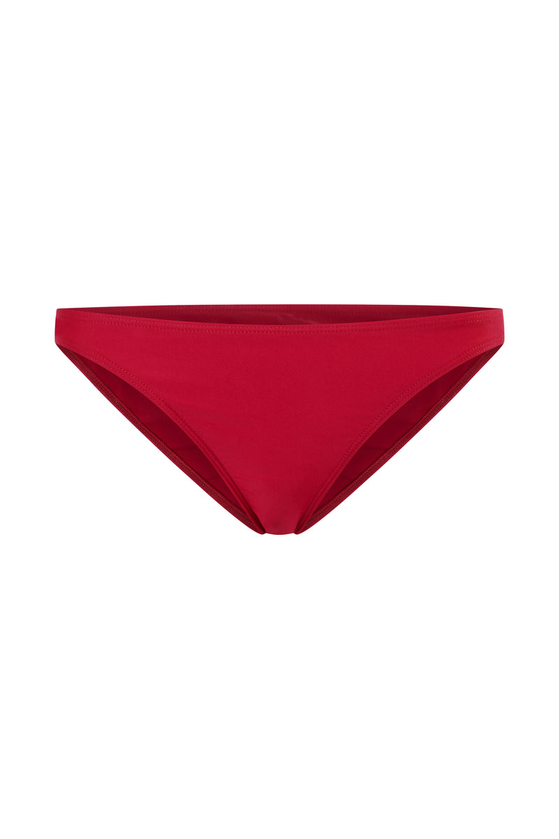 Initial S Maillot de bain femme 2 pièces bas de bikini culotte classique rouge éco responsable allure sportive sensuel fabrication française écologique nager bronzer plonger nylon recyclé swimwear swimsuit women red berry bottom sustainable made in france econyl recycled nylon sporty sensual sexy plastic beachwear made from plastic waste natural beauty